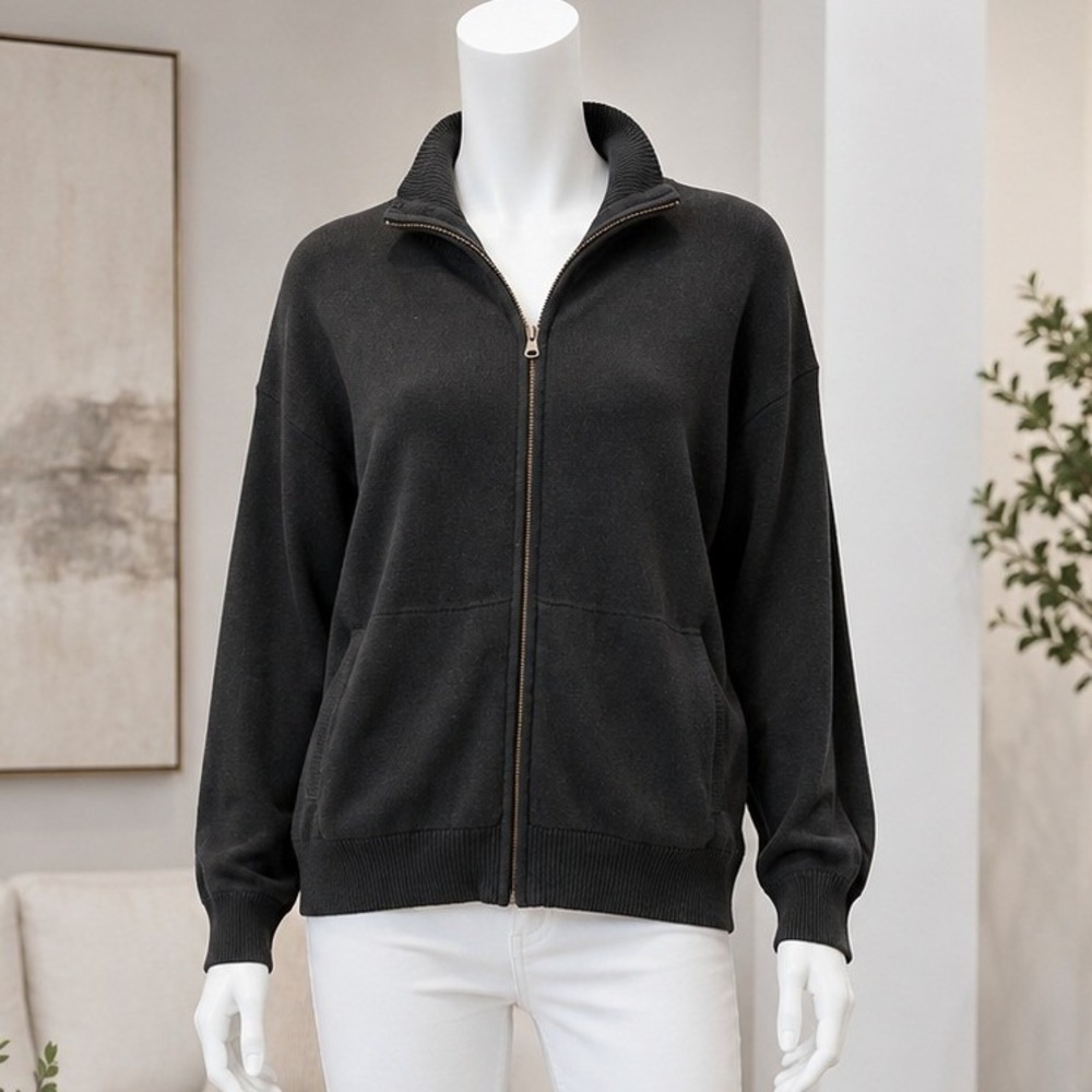 Pact Women Cardigan Full Zip Mock Neck Organic Cotton Black M